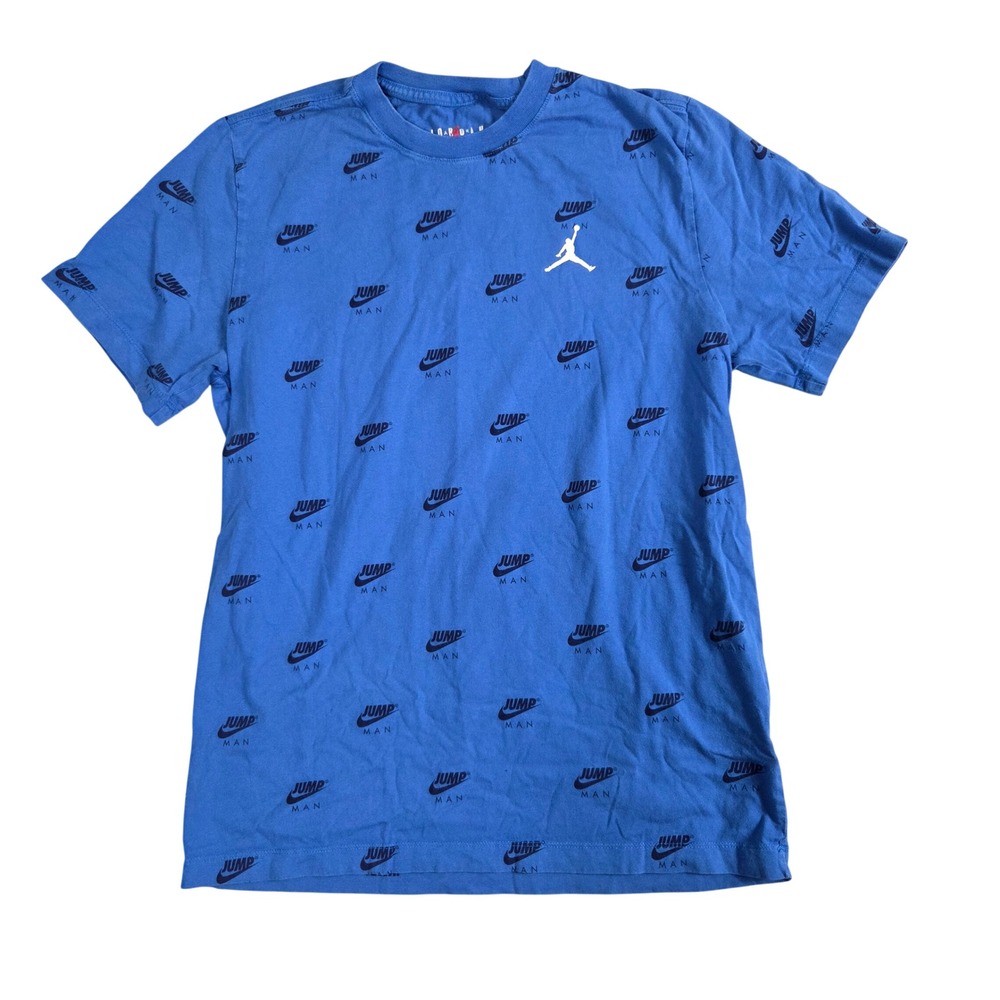 Jordan T-Shirt Mens Medium Blue Excellent All Over Print Jumpman Logo Tee